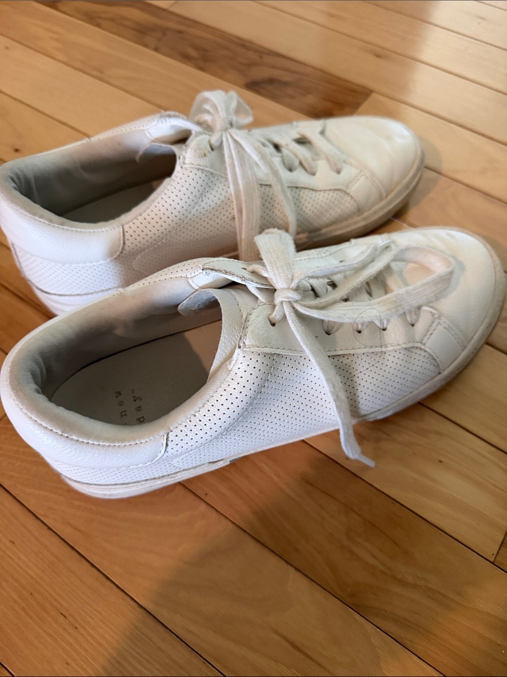White Perforated Lace-Up Sneakers